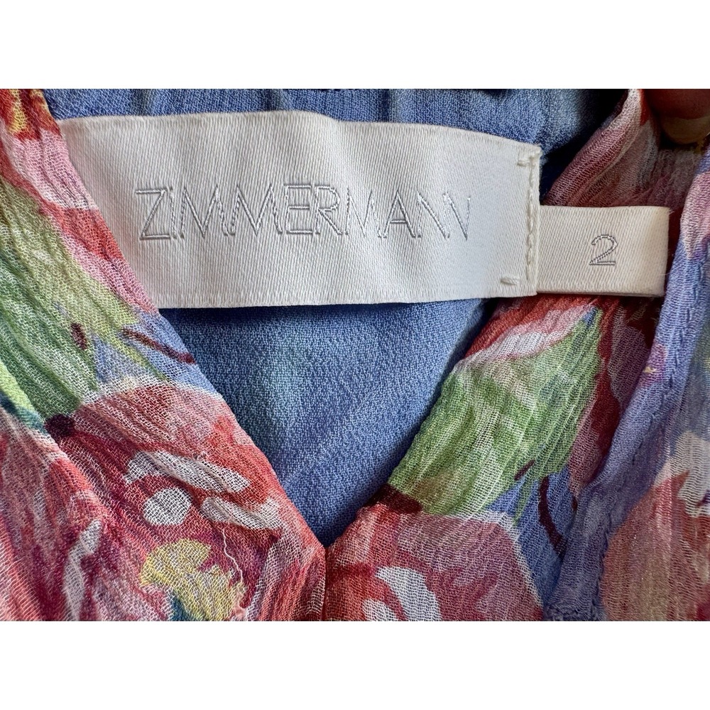 Zimmermann Winsome Sky Sunbleach Floral 100% Silk Ruffle Mini Dress Size 2 M 6/8 - Picture 12 of 16